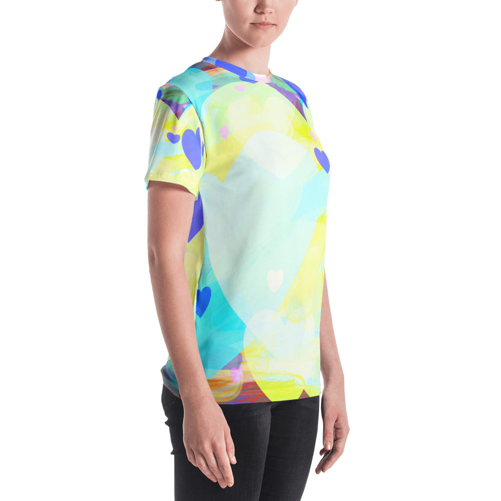 Bright Summer Hearts All-Over Print Women's Crew Neck T-Shirt-All-over Print T-shirt-PureDesignTees