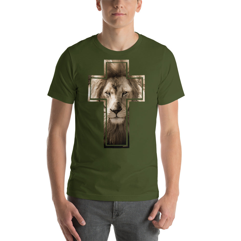 Lion Stare from the Cross Short-Sleeve Unisex T-Shirt-T-shirt-PureDesignTees