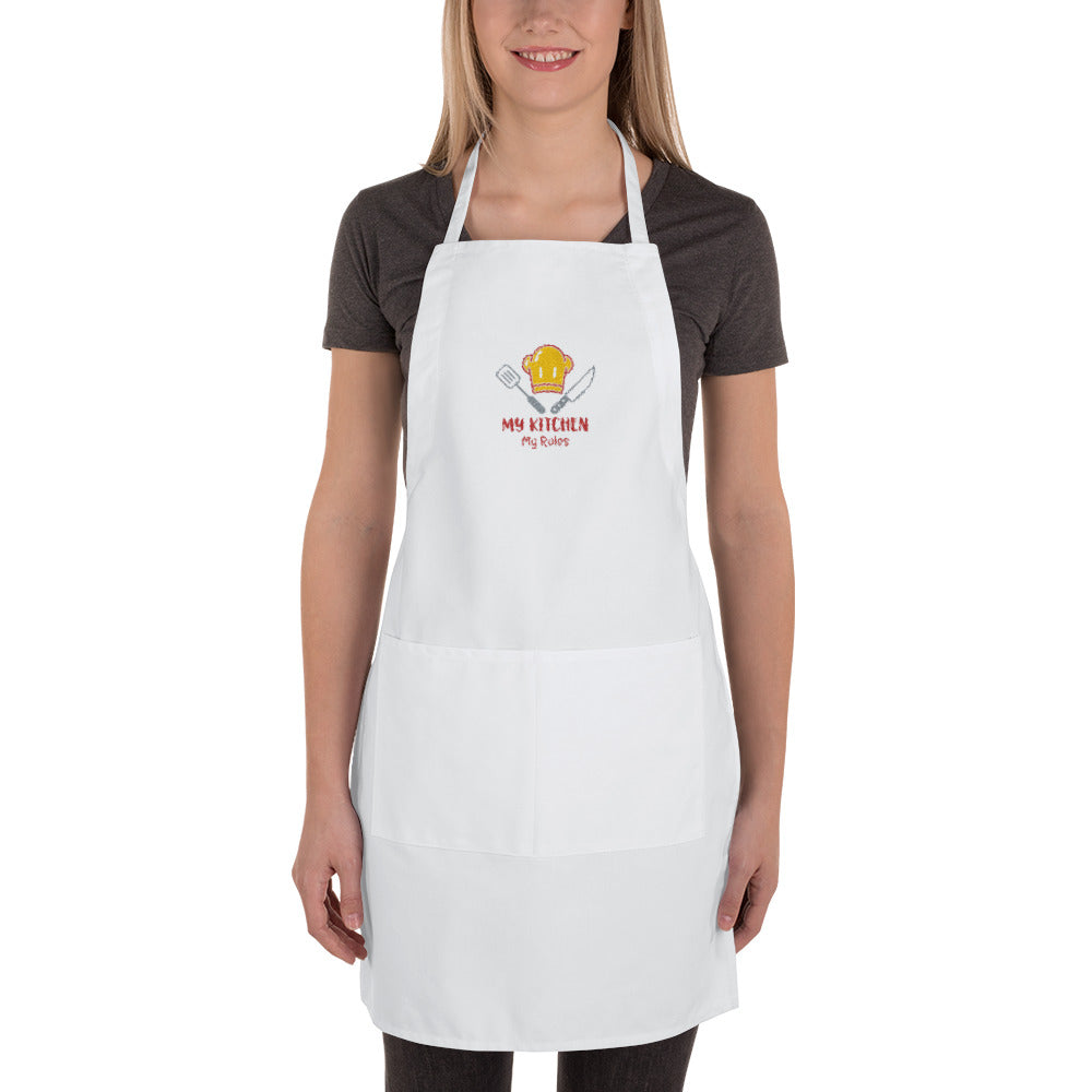 My Kitchen My Rules Embroidered Apron-Embroidered Apron-PureDesignTees
