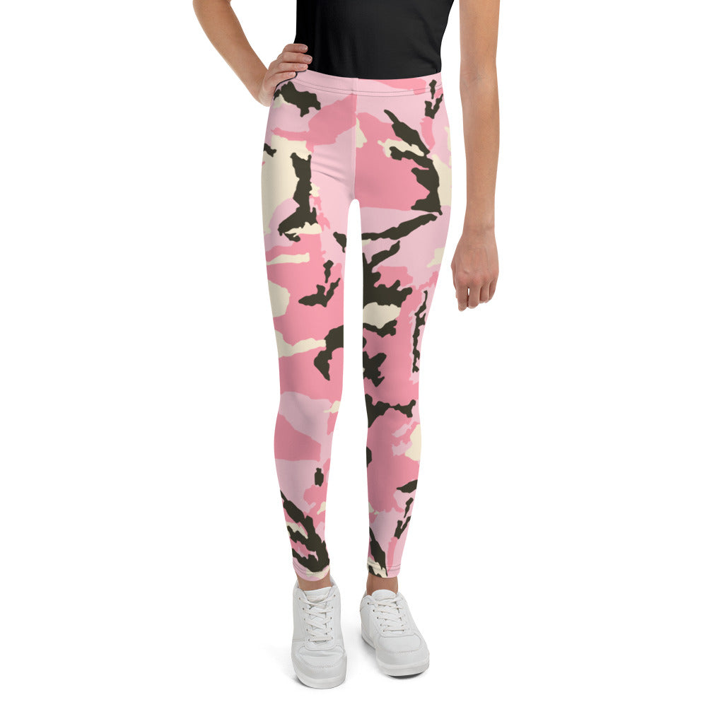 Pink Camo Youth Leggings-leggings-PureDesignTees