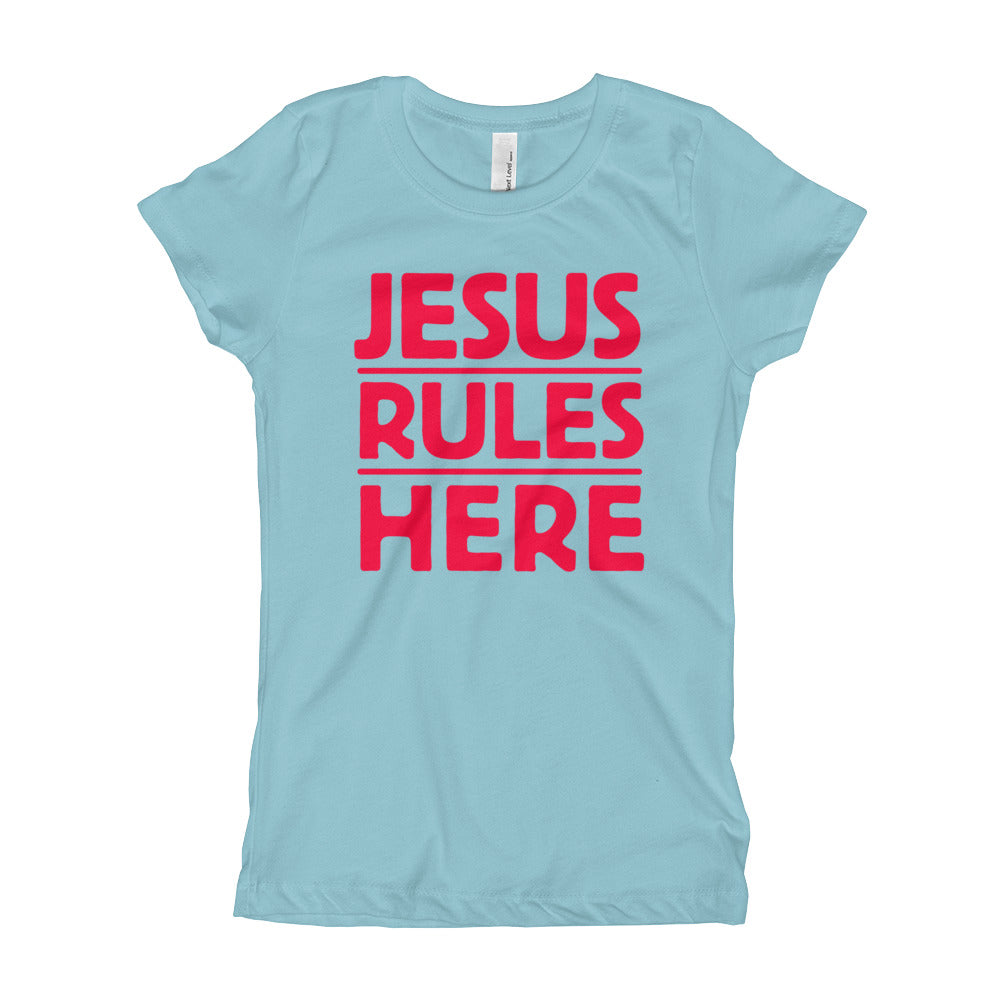 Jesus Rules Here Girl's T-Shirt-T-Shirt-PureDesignTees