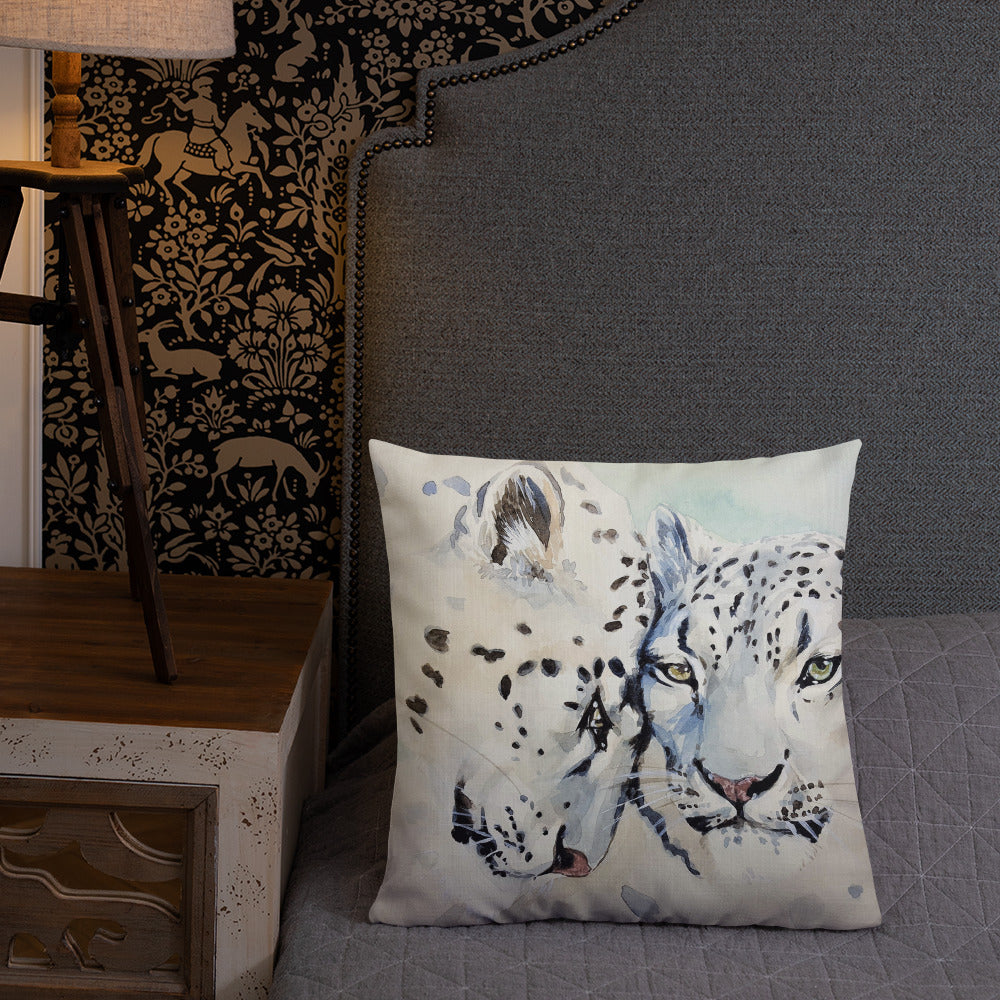 White Leopard Watercolor Premium Pillow-throw pillow-PureDesignTees