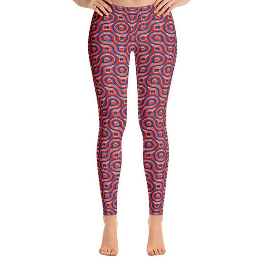 Red and Blue Abstract All-Over Print Leggings-leggings-PureDesignTees