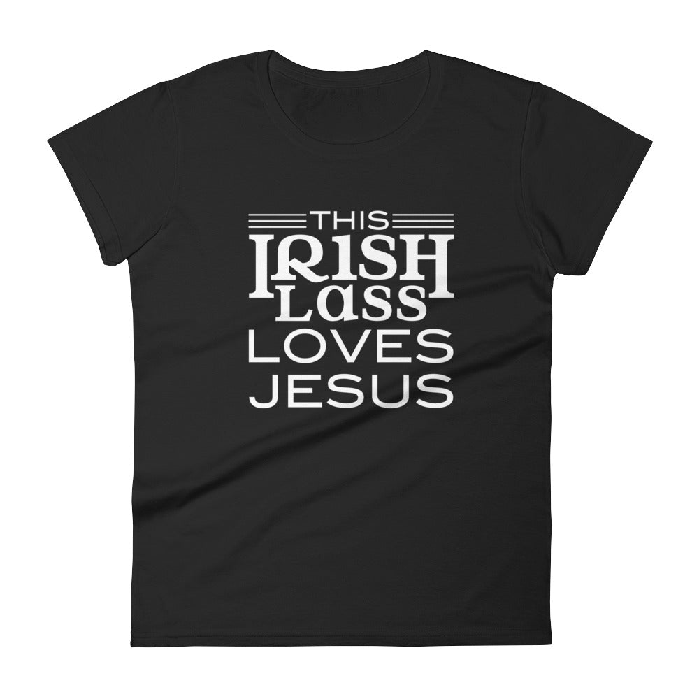 This Irish Lass Loves Jesus Women's short sleeve t-shirt-PureDesignTees
