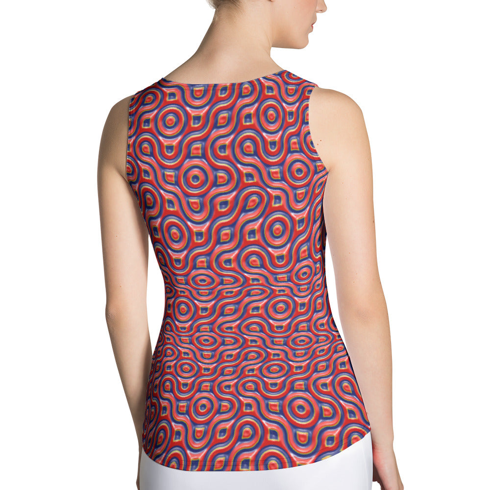 Red and Blue Abstract All-Over Print Women's Tank Top-all-over print women's tank top-PureDesignTees