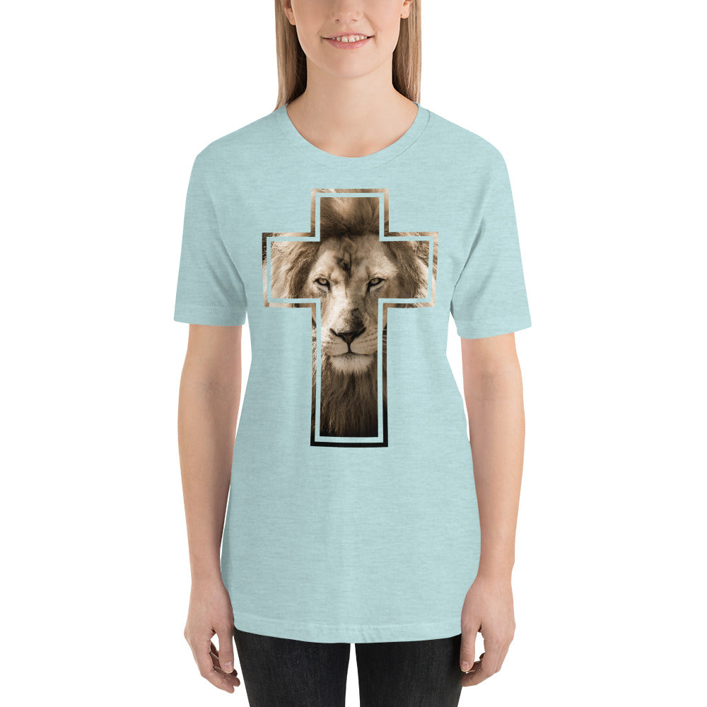 Lion Stare from the Cross Short-Sleeve Unisex T-Shirt-t-shirt-PureDesignTees