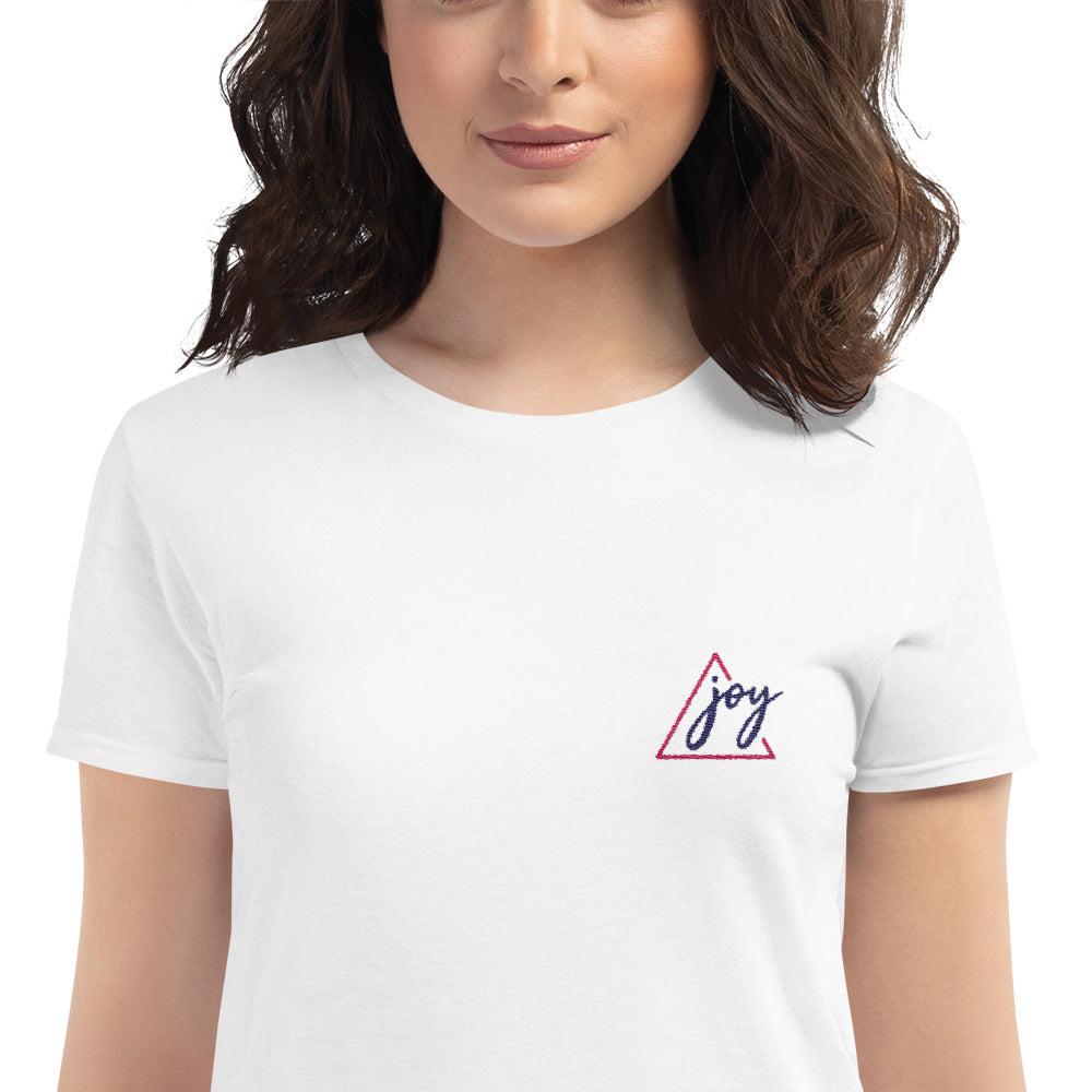 Joy Embroidered Women's short sleeve t-shirt-embroidered t-shirt-PureDesignTees