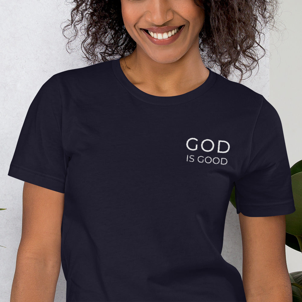 God is Good Embroidered Short-Sleeve Unisex T-Shirt-Embroidered T-Shirt-PureDesignTees