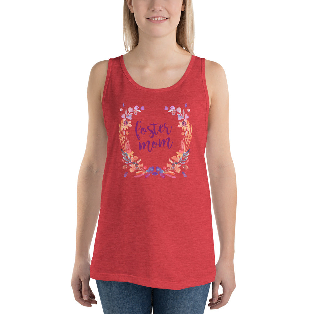 Foster Mom Floral Wreath Unisex Tank Top-Tank Top-PureDesignTees