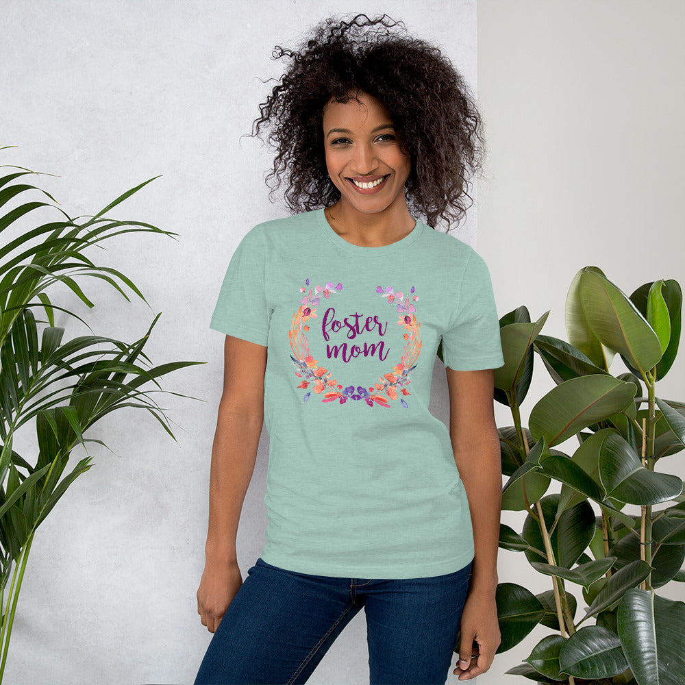 Foster Mom Floral Wreath Short-Sleeve Unisex T-Shirt-T-Shirt-PureDesignTees