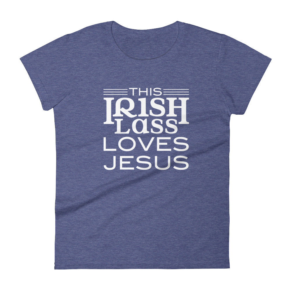 This Irish Lass Loves Jesus Women's short sleeve t-shirt-PureDesignTees