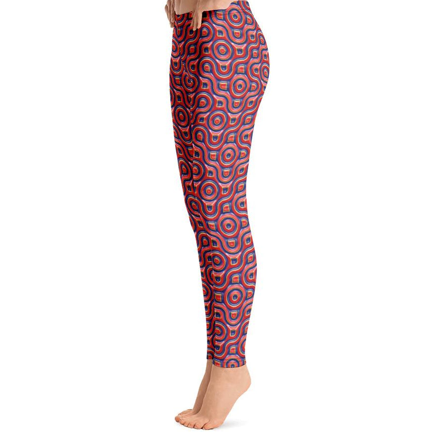 Red and Blue Abstract All-Over Print Leggings-leggings-PureDesignTees