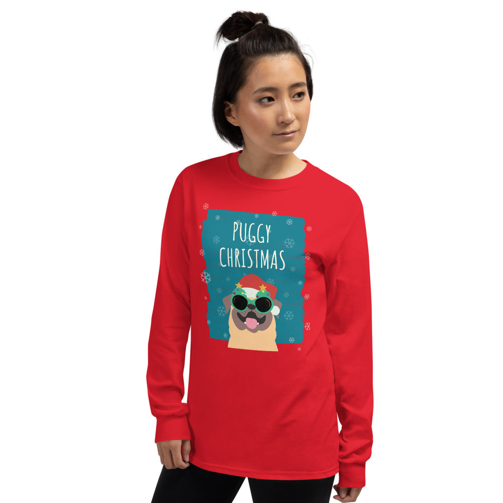 Puggy Christmas Long Sleeve T-Shirt-long sleeve t-shirt-PureDesignTees