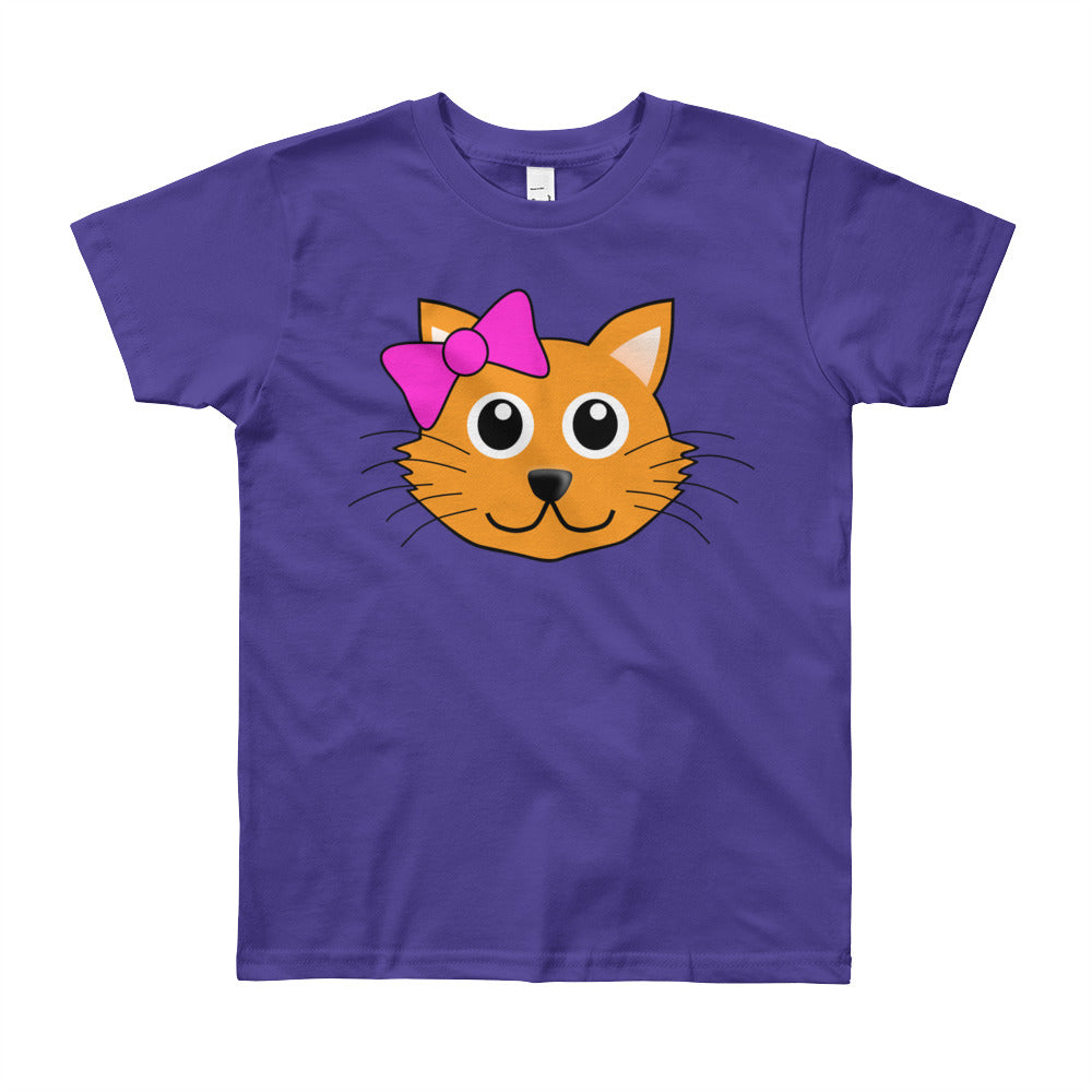 Cute Cat with Bow Youth Short Sleeve T-Shirt-T-Shirt-PureDesignTees