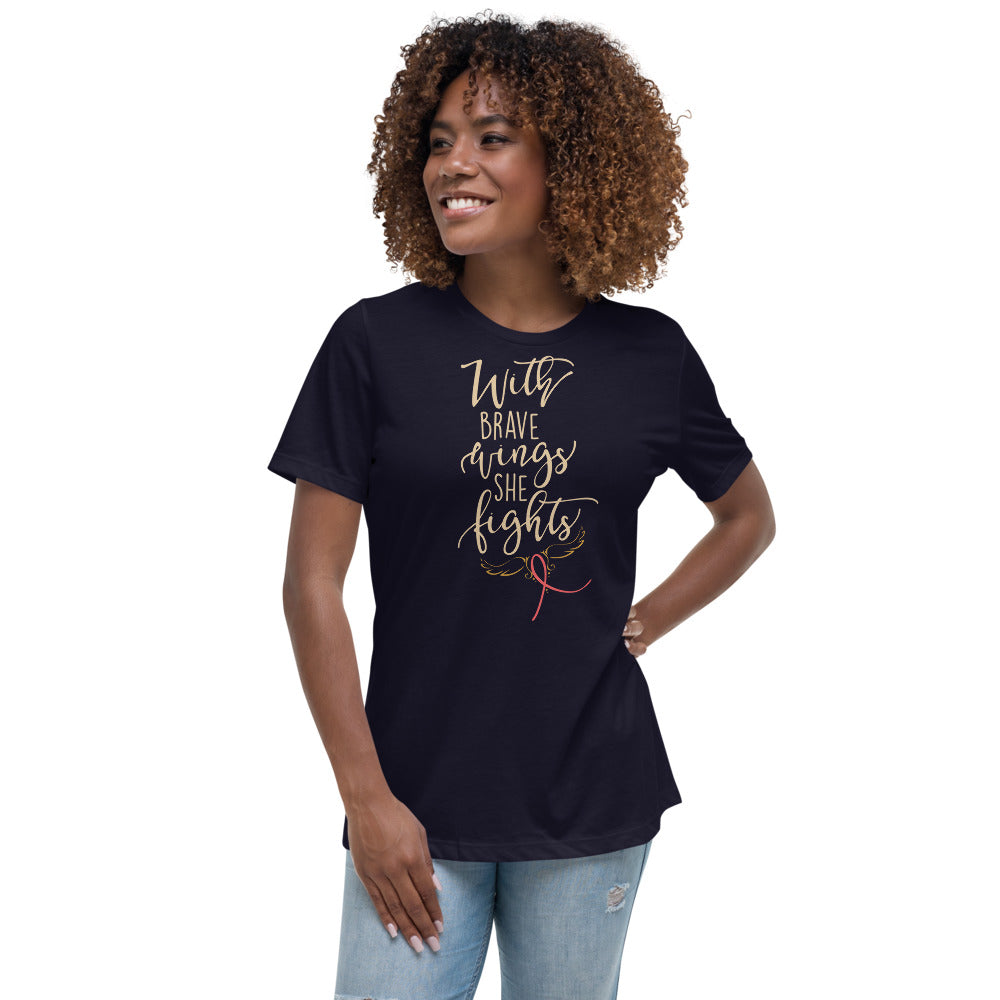 With Brave Wings She Fights Women's Relaxed T-Shirt-Women's relaxed fit t-shirt-PureDesignTees