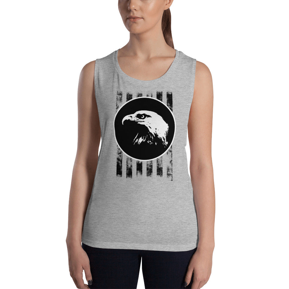 Bald Eagle with Stripes Ladies’ Muscle Tank-Tank Top-PureDesignTees