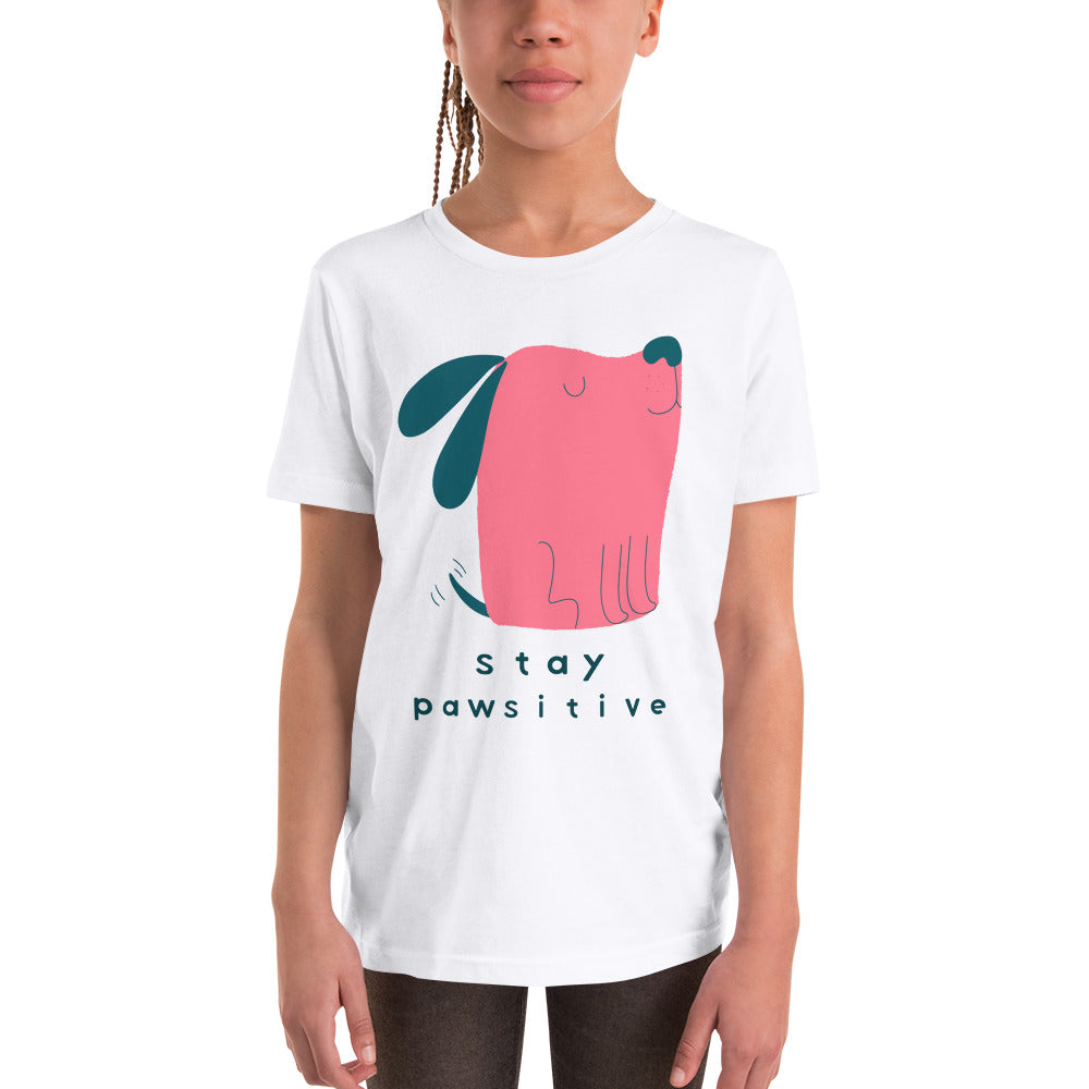 Stay Pawsitive Youth Short Sleeve T-Shirt-youth t-shirt-PureDesignTees