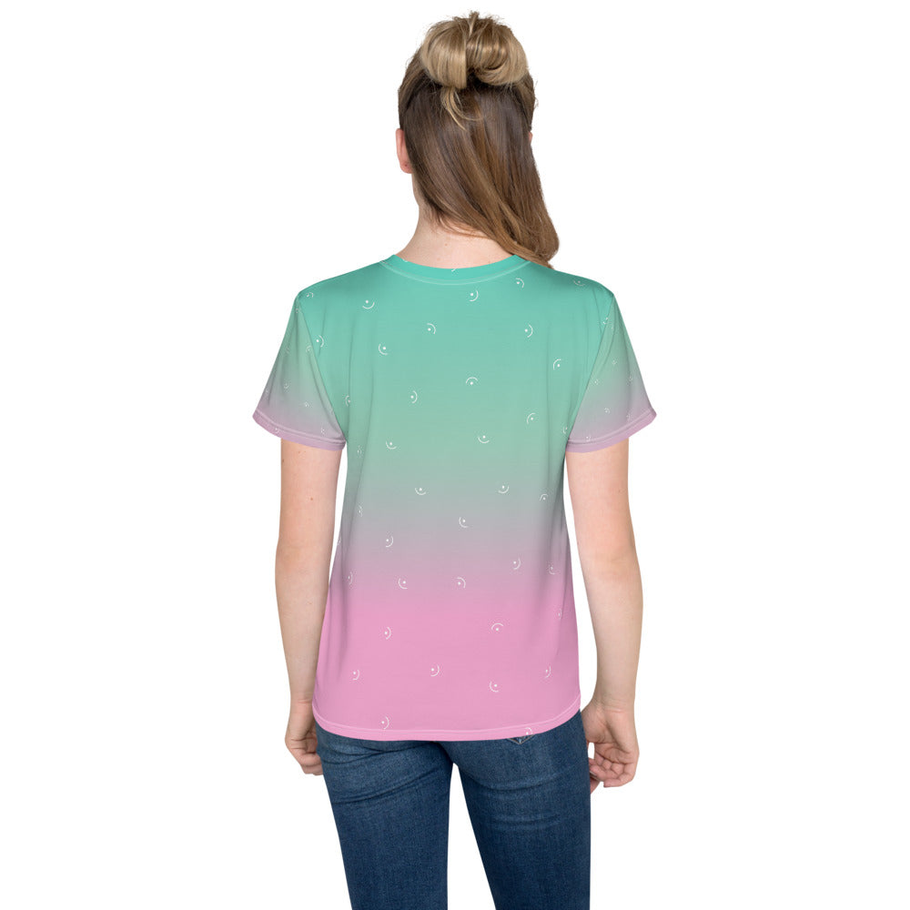 Green and Pink Gradient with Flamingo Youth T-Shirt-all over print youth t-shirt-PureDesignTees