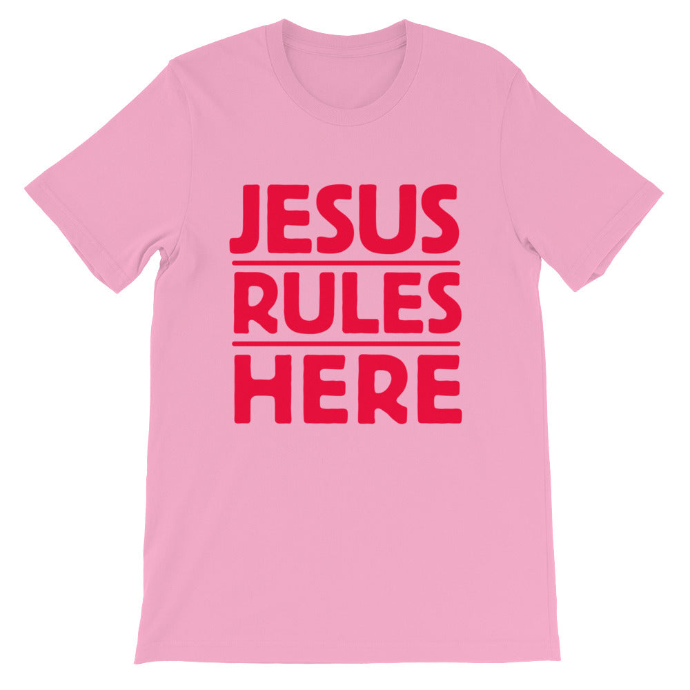 Jesus Rules Here Unisex short sleeve t-shirt-T-Shirt-PureDesignTees