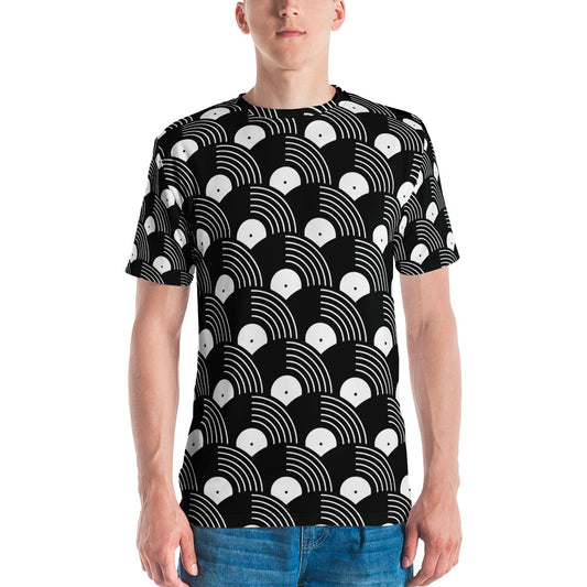 Vinyl Record Black and White Pattern Men's T-shirt-all over print t-shirt-PureDesignTees