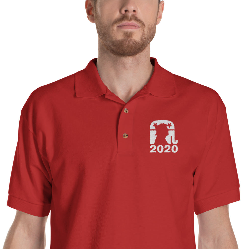 Trump 2020 White Logo Embroidered Polo Shirt-Embroidered Polo-PureDesignTees