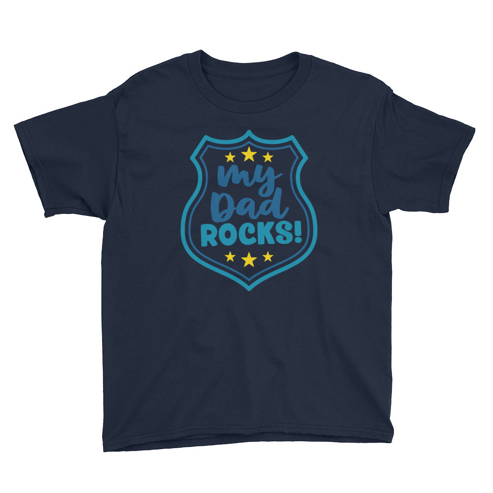 My Dad Rocks Police Kid Youth Short Sleeve T-Shirt-youth t-shirt-PureDesignTees