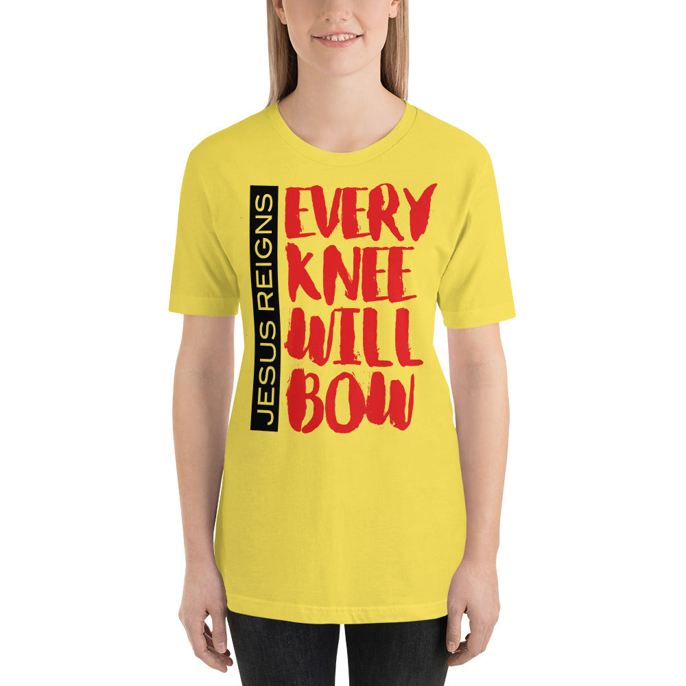 Jesus Reigns Every Knee will Bow Short-Sleeve Unisex T-Shirt-t-shirt-PureDesignTees