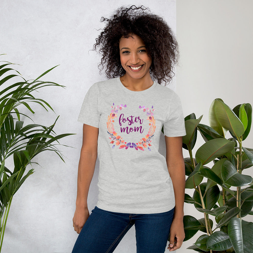 Foster Mom Floral Wreath Short-Sleeve Unisex T-Shirt-T-Shirt-PureDesignTees