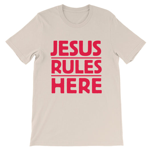 Jesus Rules Here Unisex short sleeve t-shirt-T-Shirt-PureDesignTees