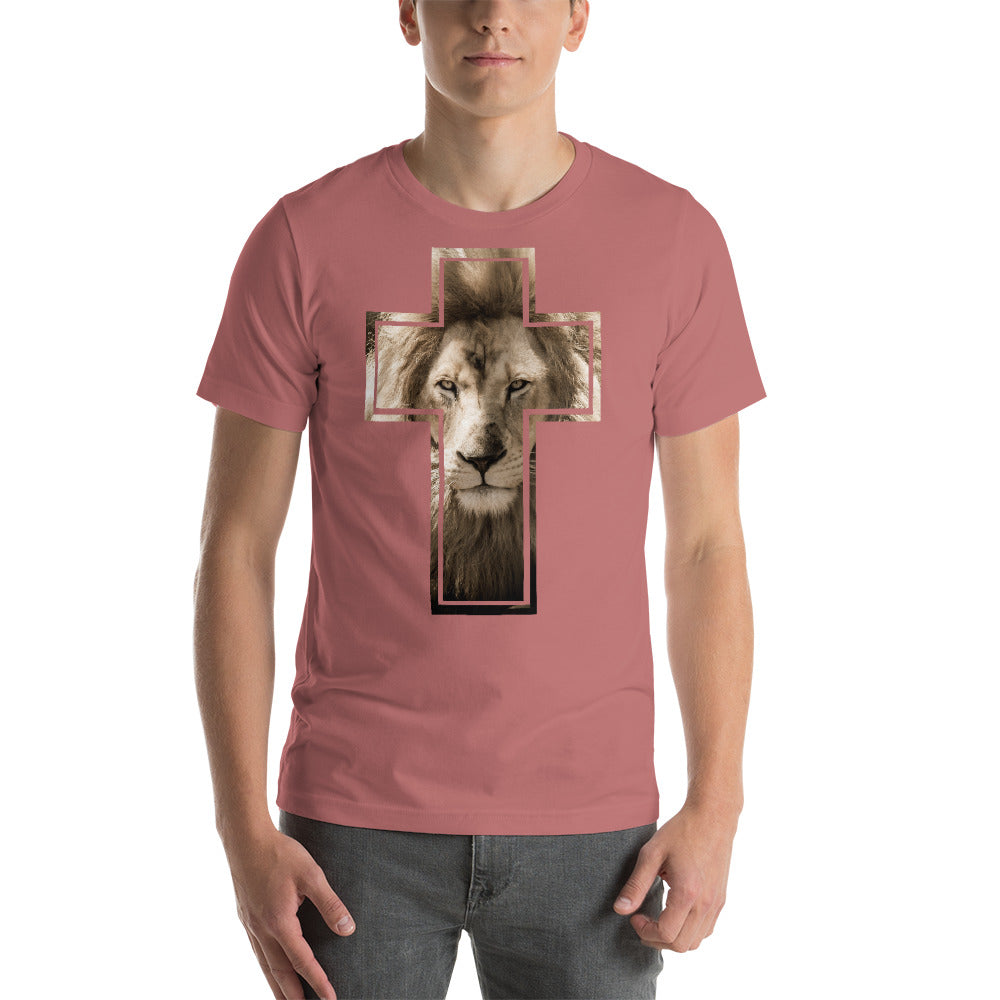 Lion Stare from the Cross Short-Sleeve Unisex T-Shirt-T-shirt-PureDesignTees