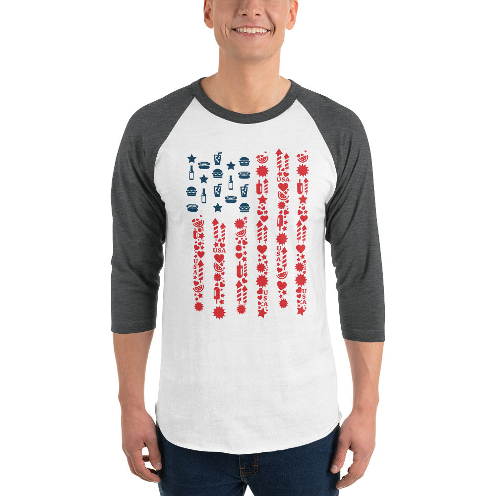 Celebrate America 3/4 sleeve raglan shirt-Raglan T-shirt-PureDesignTees