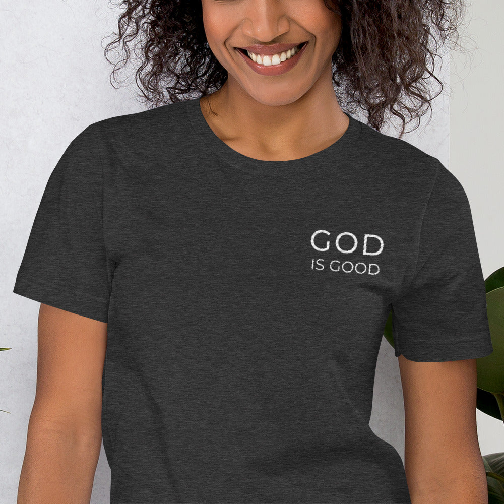 God is Good Embroidered Short-Sleeve Unisex T-Shirt-Embroidered T-Shirt-PureDesignTees