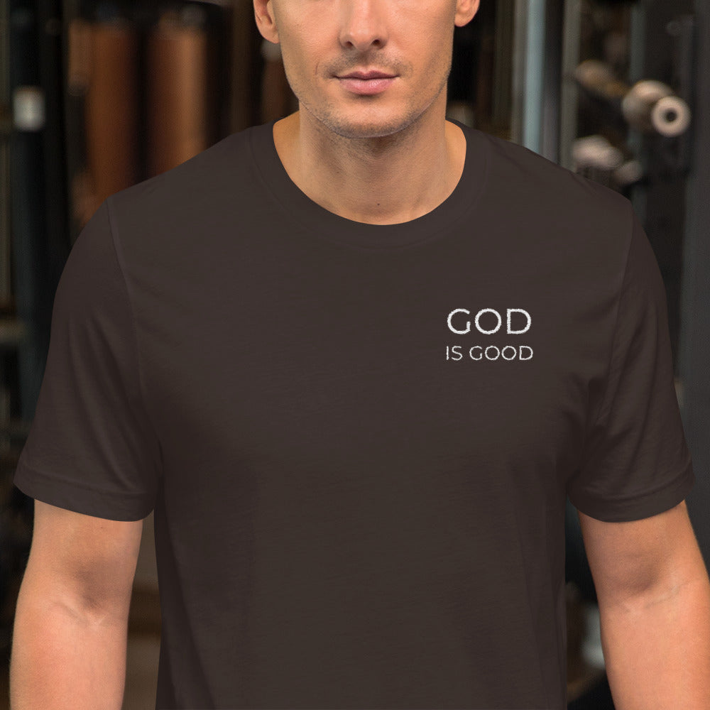 God is Good Embroidered Short-Sleeve Unisex T-Shirt-embroidered t-shirt-PureDesignTees