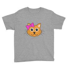 Load image into Gallery viewer, Cute Cat with Bow Youth Short Sleeve T-Shirt For Girls-T-Shirt-PureDesignTees