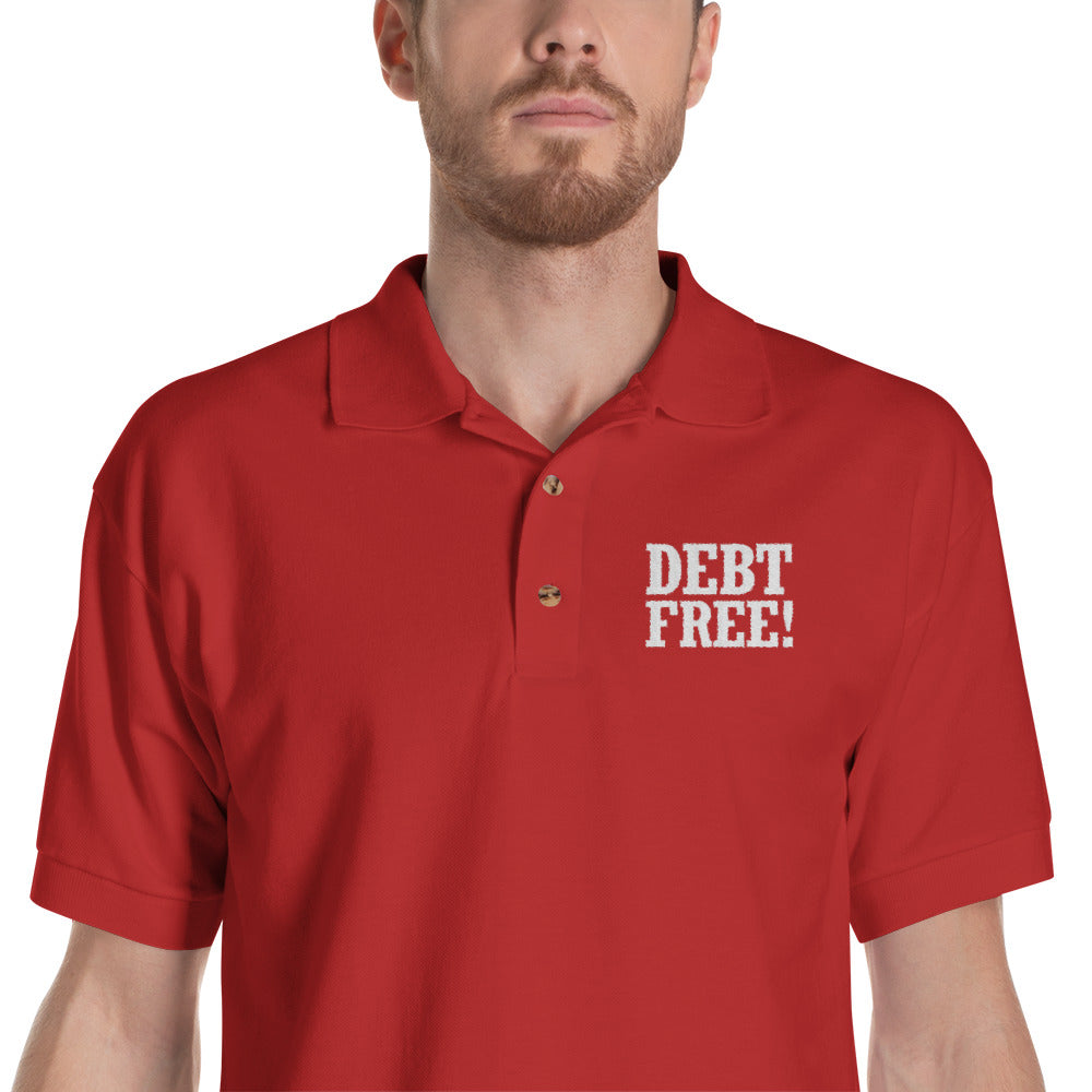 Debt Free! Embroidered Polo Shirt-Polo-PureDesignTees