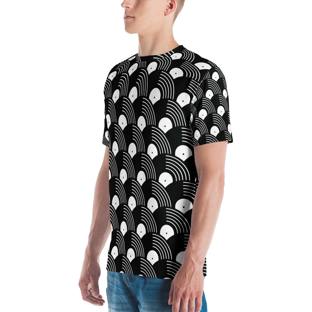 Vinyl Record Black and White Pattern Men's T-shirt-all over print t-shirt-PureDesignTees