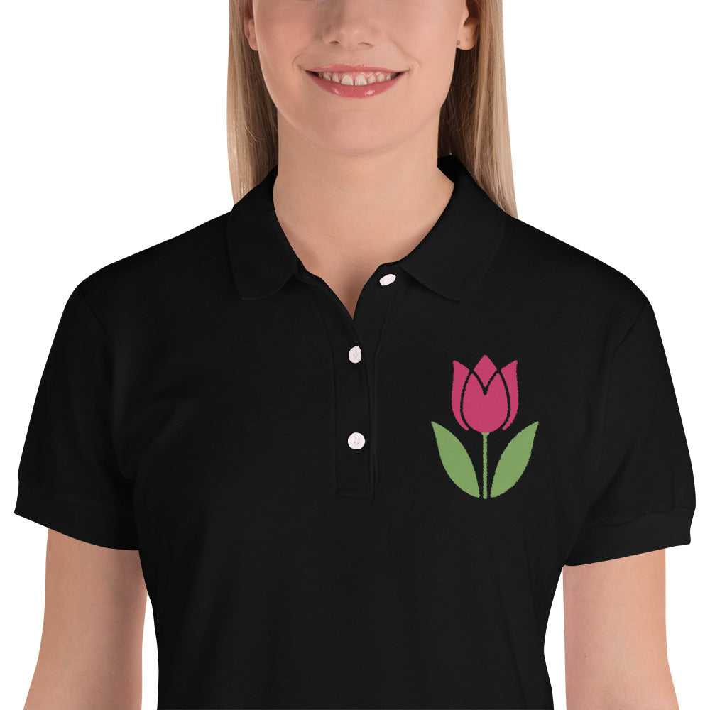 Tulip Embroidered Women's Polo Shirt-Polo-PureDesignTees