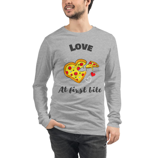 Love at First Bite for Pizza Lovers Unisex Long Sleeve Tee-long sleeve t-shirt-PureDesignTees