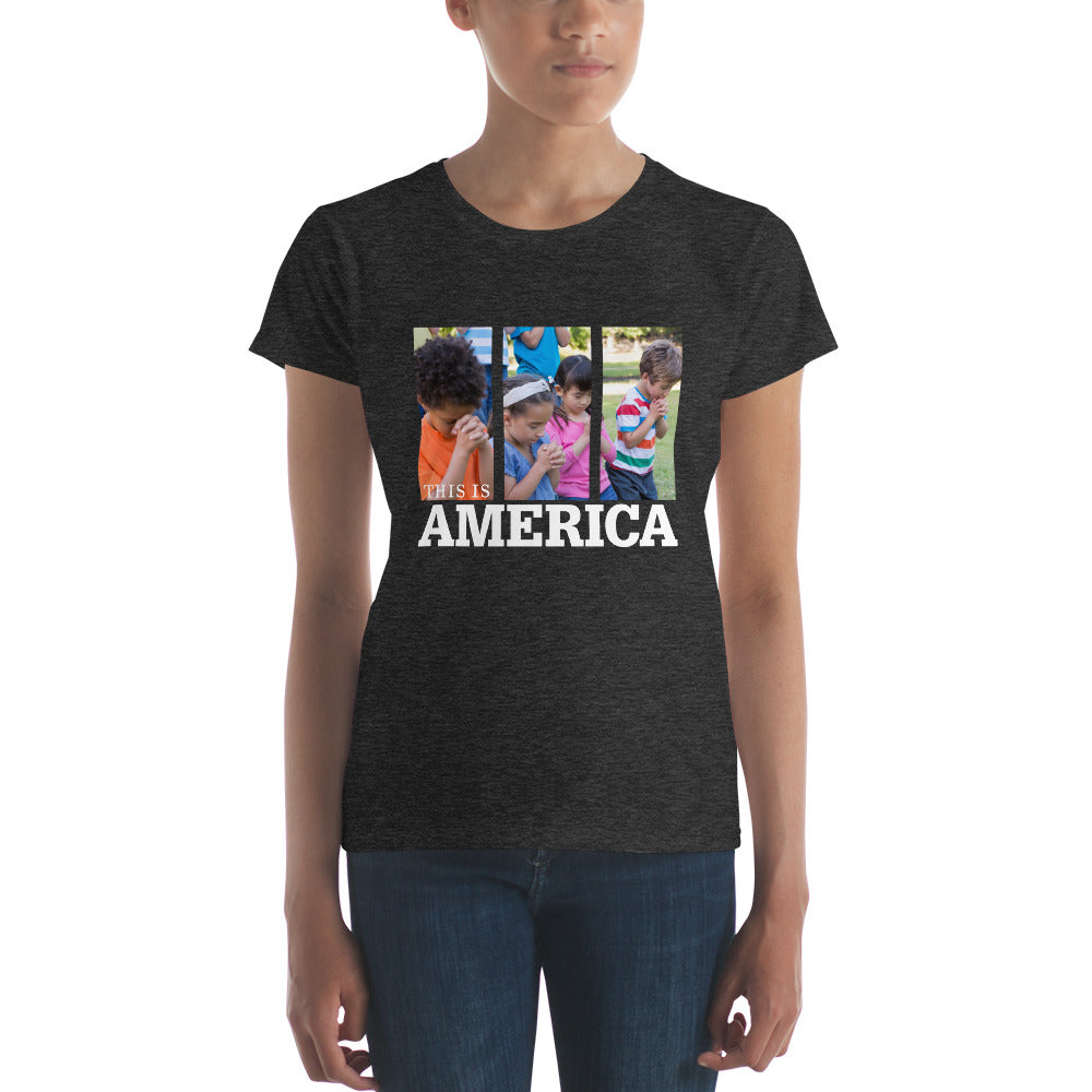 This is America - Children Praying Women's short sleeve t-shirt-T-Shirt-PureDesignTees