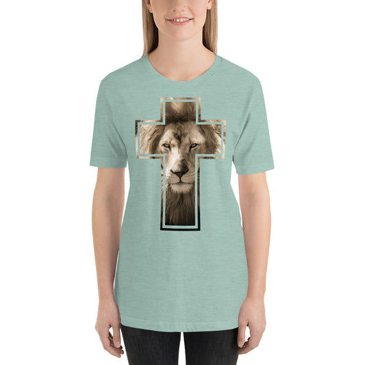 Lion Stare from the Cross Short-Sleeve Unisex T-Shirt-t-shirt-PureDesignTees