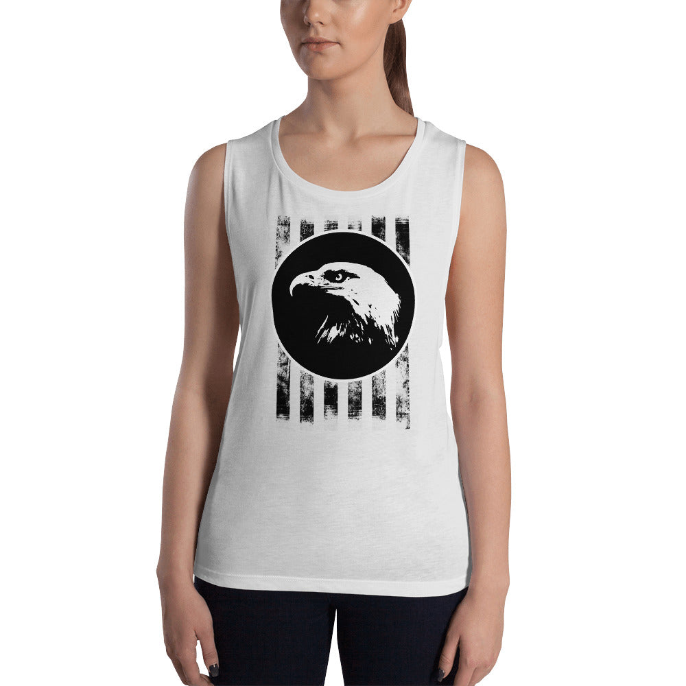 Bald Eagle with Stripes Ladies’ Muscle Tank-Tank Top-PureDesignTees