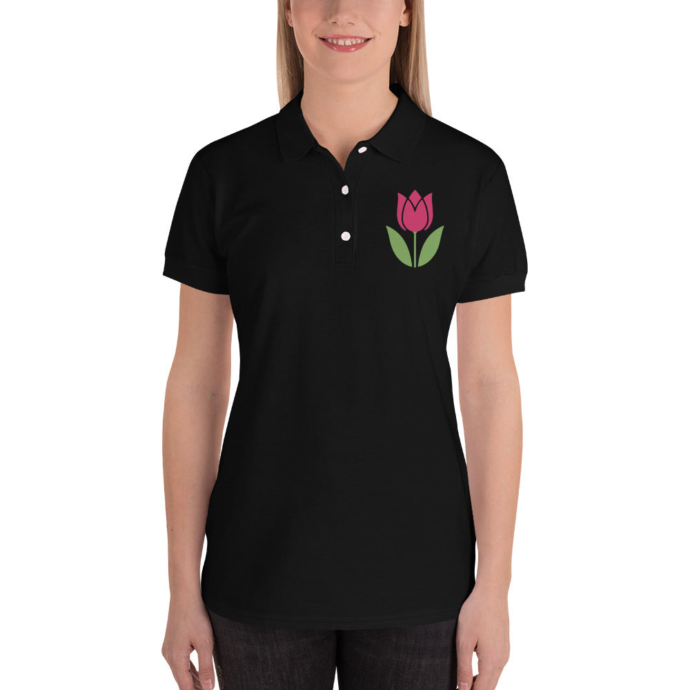 Tulip Embroidered Women's Polo Shirt-Polo-PureDesignTees