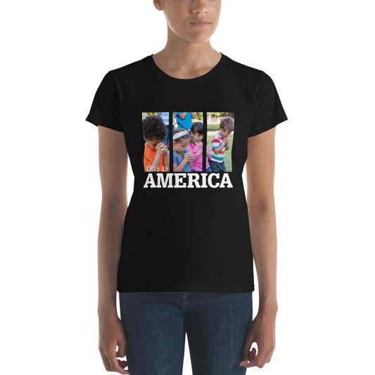 This is America - Children Praying Women's short sleeve t-shirt-T-Shirt-PureDesignTees