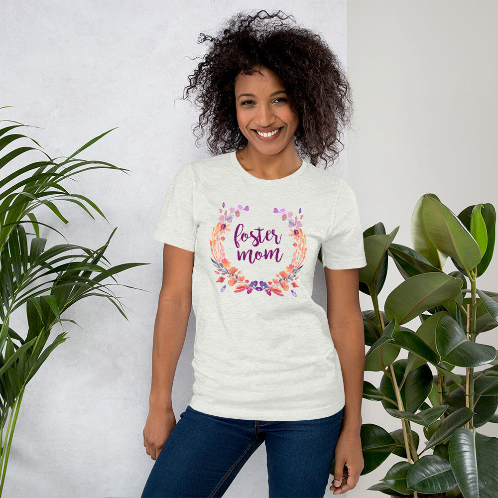 Foster Mom Floral Wreath Short-Sleeve Unisex T-Shirt-T-Shirt-PureDesignTees