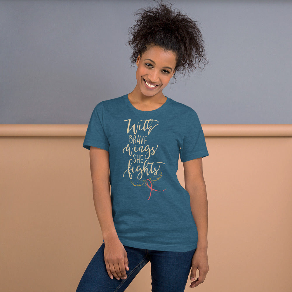 With Brave Wings She Fights Short-Sleeve Unisex T-Shirt-t-shirt-PureDesignTees