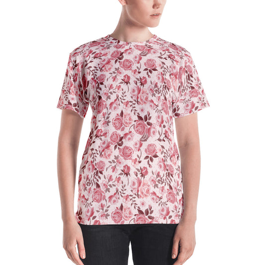 Lovely Pink Floral Women's All Over Print T-shirt-all over print t-shirt-PureDesignTees