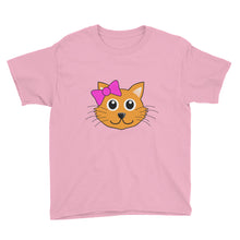 Load image into Gallery viewer, Cute Cat with Bow Youth Short Sleeve T-Shirt For Girls-T-Shirt-PureDesignTees