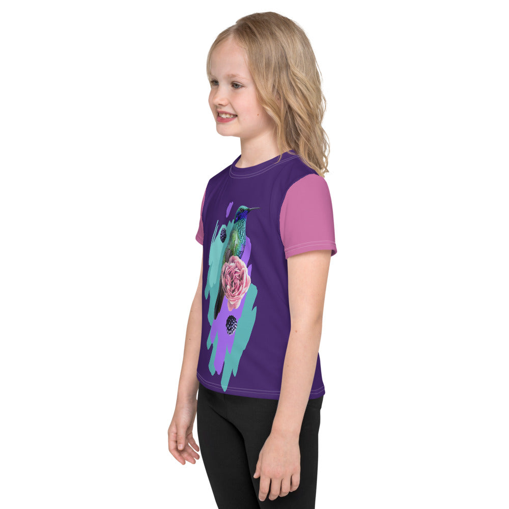 Hummingbird and Flowers Kids T-Shirt-all over print kids t-shirt-PureDesignTees