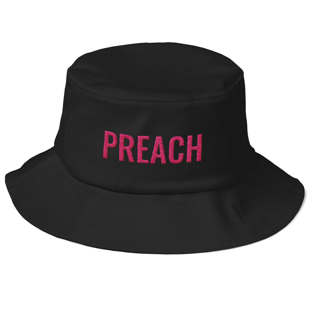 Preach Embroidered Old School Bucket Hat-Embroidered Bucket hat-PureDesignTees