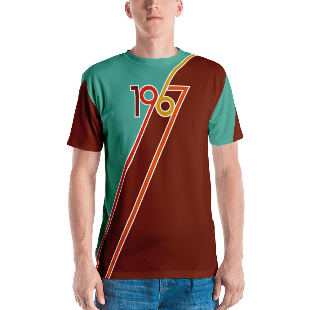 Retro 1967 Men's T-shirt, born in the 60s, born in 1967, gift for him, mint brown design, retro design-all over print t-shirt-PureDesignTees
